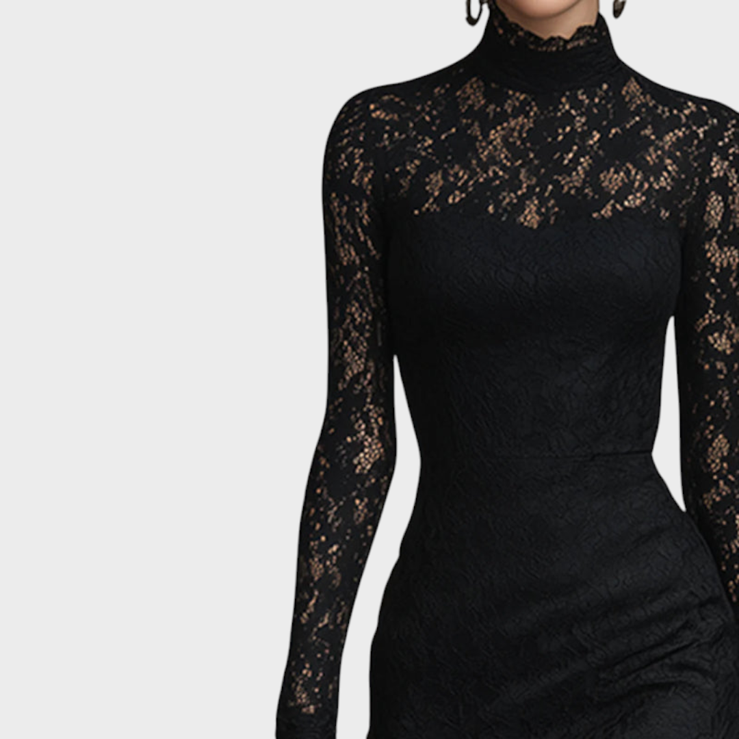 Fern – Schwarzes Spitzenkleid mit Meerjungfrauensaum – Ansicht 3