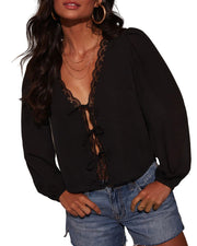 Damen-Top Alice mit Spitzendetails und V-Ausschnitt