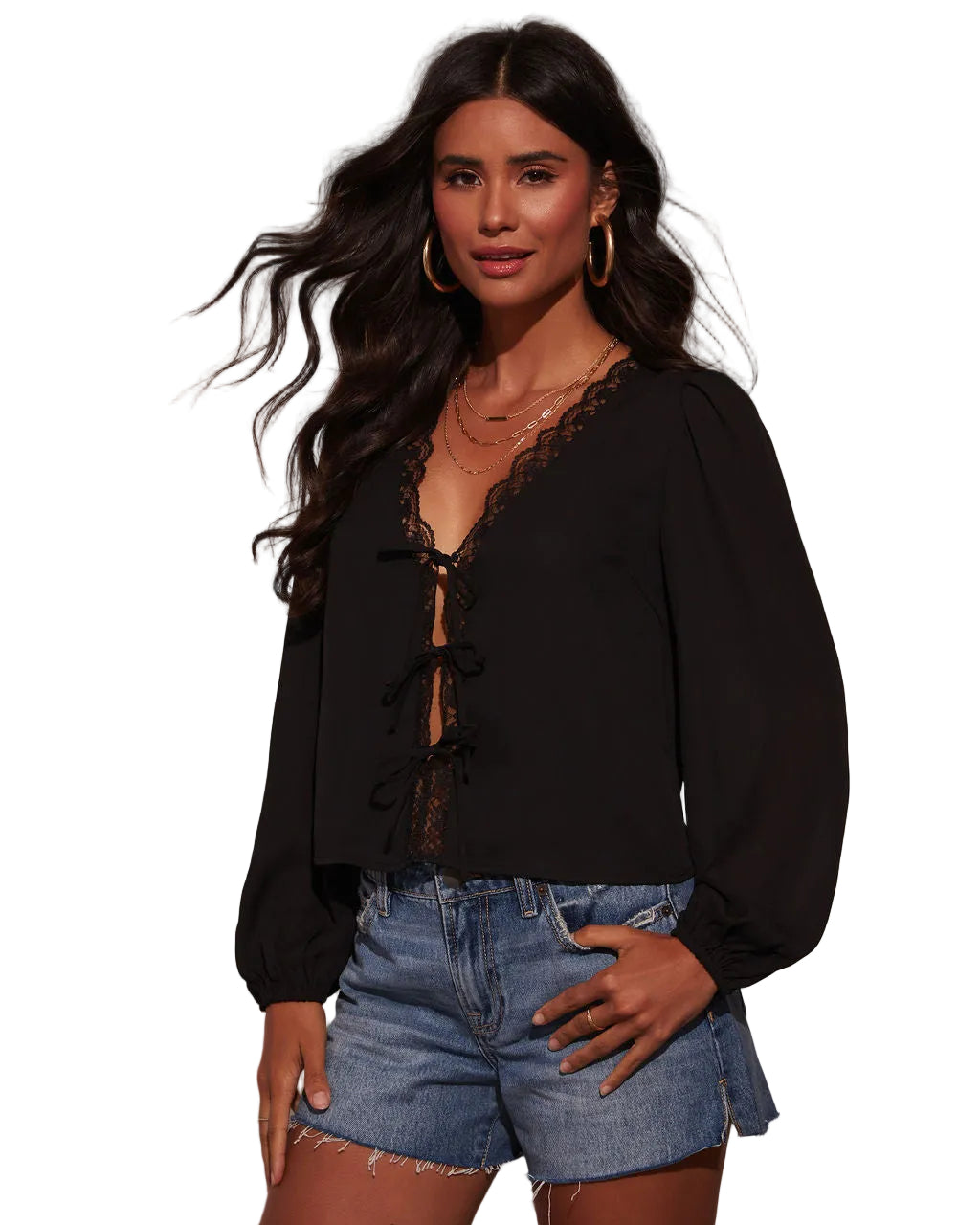 Damen-Top Alice mit Spitzendetails und V-Ausschnitt – Ansicht 3