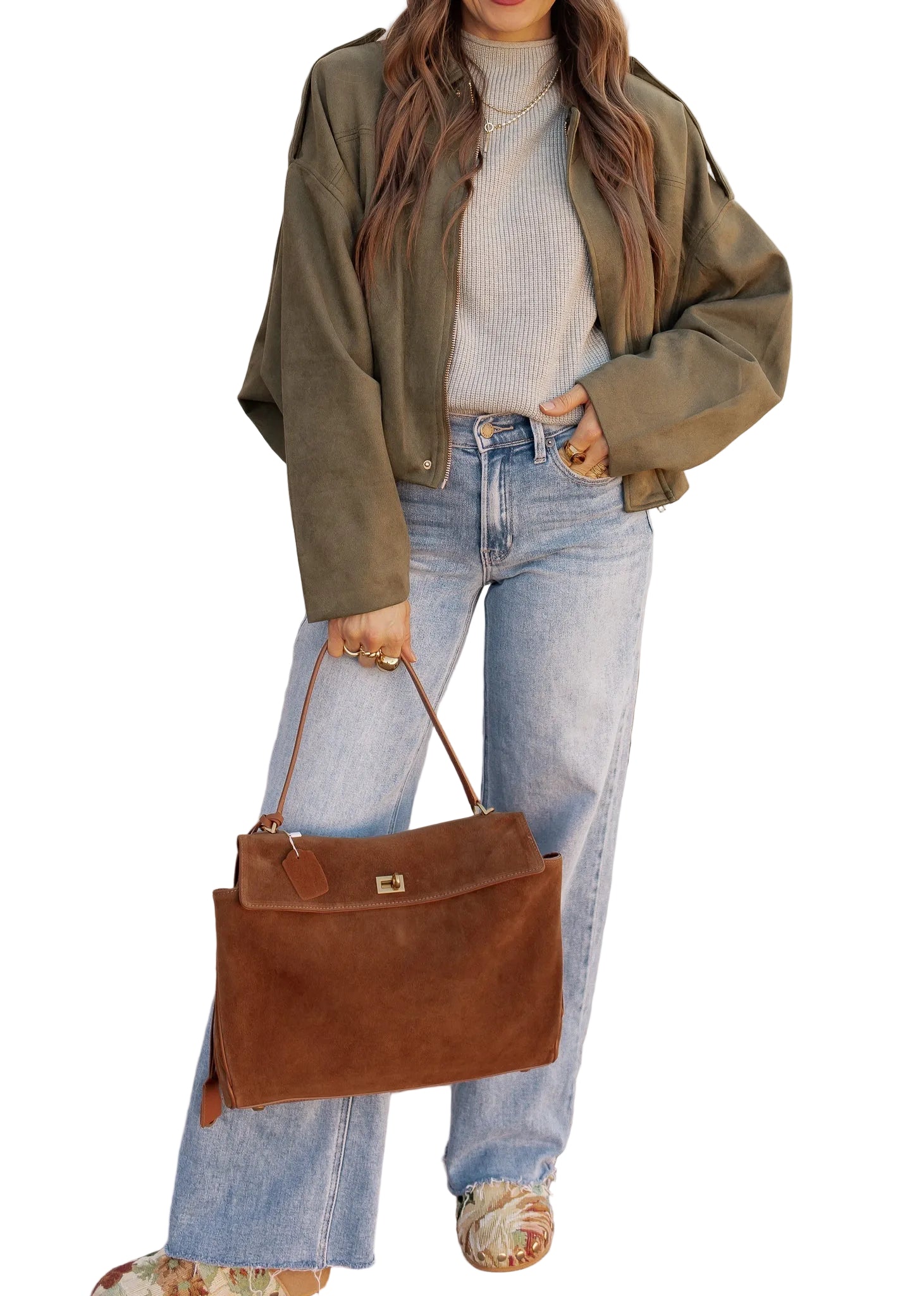 Millie – Schlichte Oversize-Wildlederjacke für Damen – Ansicht 7