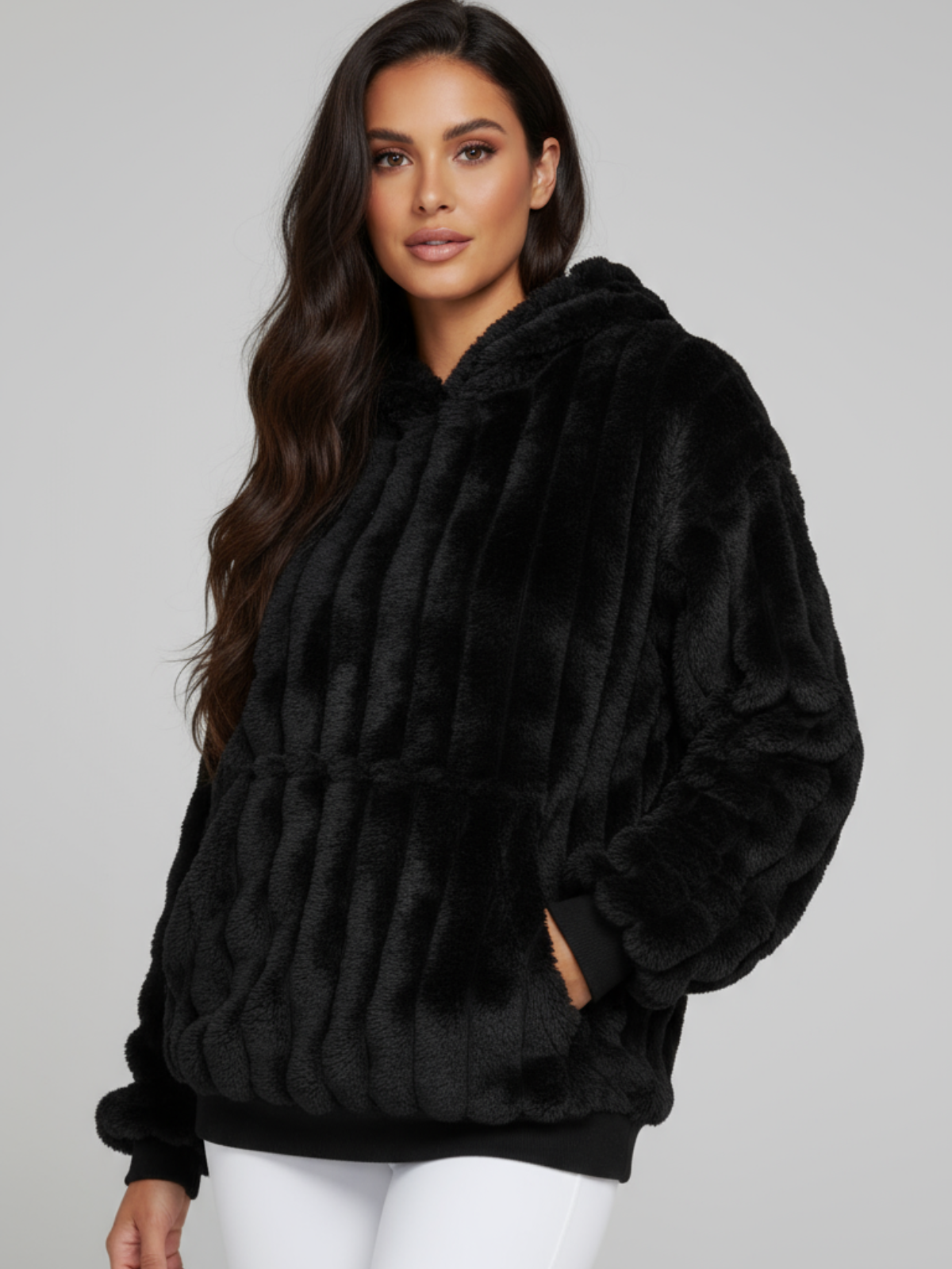 Fleece-Decken-Sweatshirt für Damen aus weichem Fleece mit Kapuze – Ansicht 2