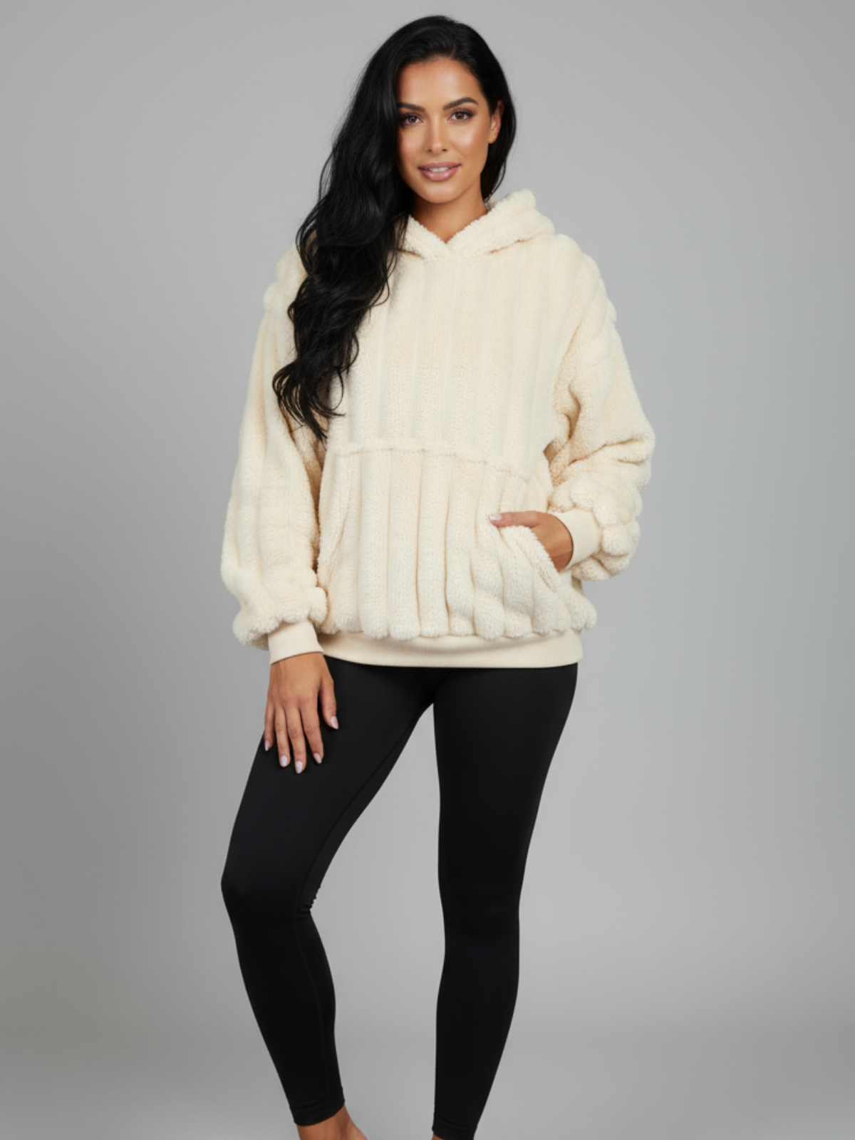Fleece-Decken-Sweatshirt für Damen aus weichem Fleece mit Kapuze – Ansicht 3