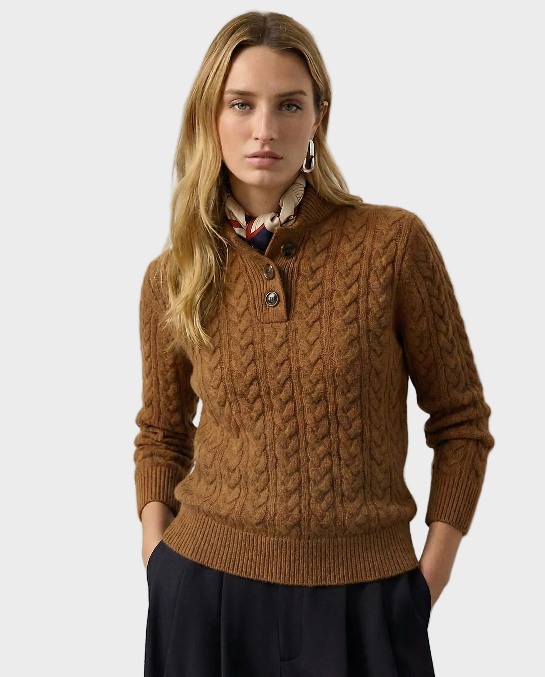 Liza – Kaschmirpullover für Damen mit Zopfmuster und Knöpfen