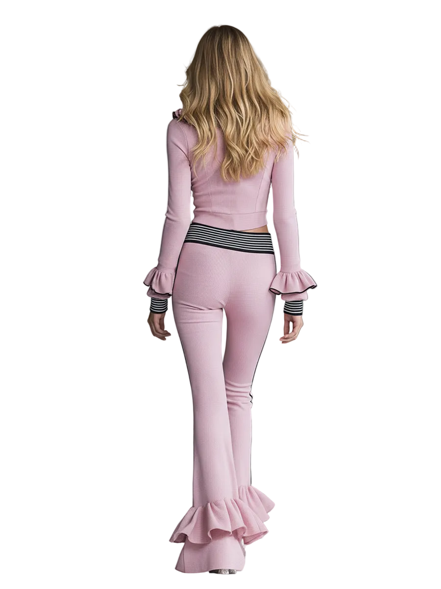 Mani – Damen-Sportset mit pinkfarbener Schlaghose und schwarzen Details – Ansicht 2