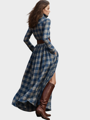 Skyler – Maxikleid mit Revers und Karomuster im Ethno-Stil – Ansicht 12