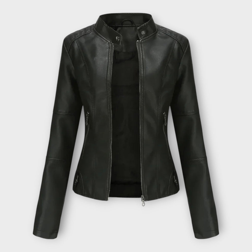 Moderne kurze Lederjacke mit Reißverschluss