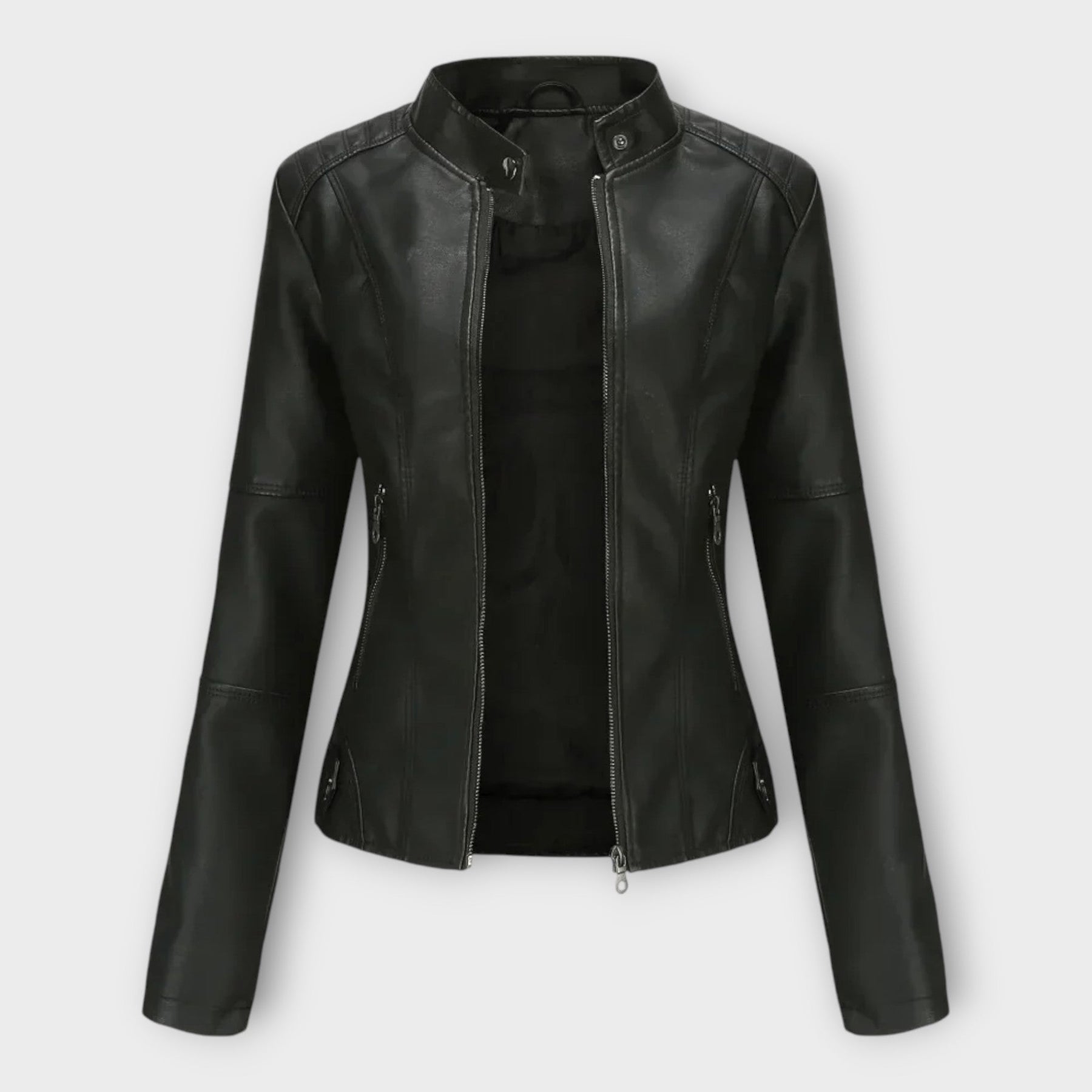 Manon – Moderne kurze Lederjacke für Damen mit Reißverschluss – Ansicht 2