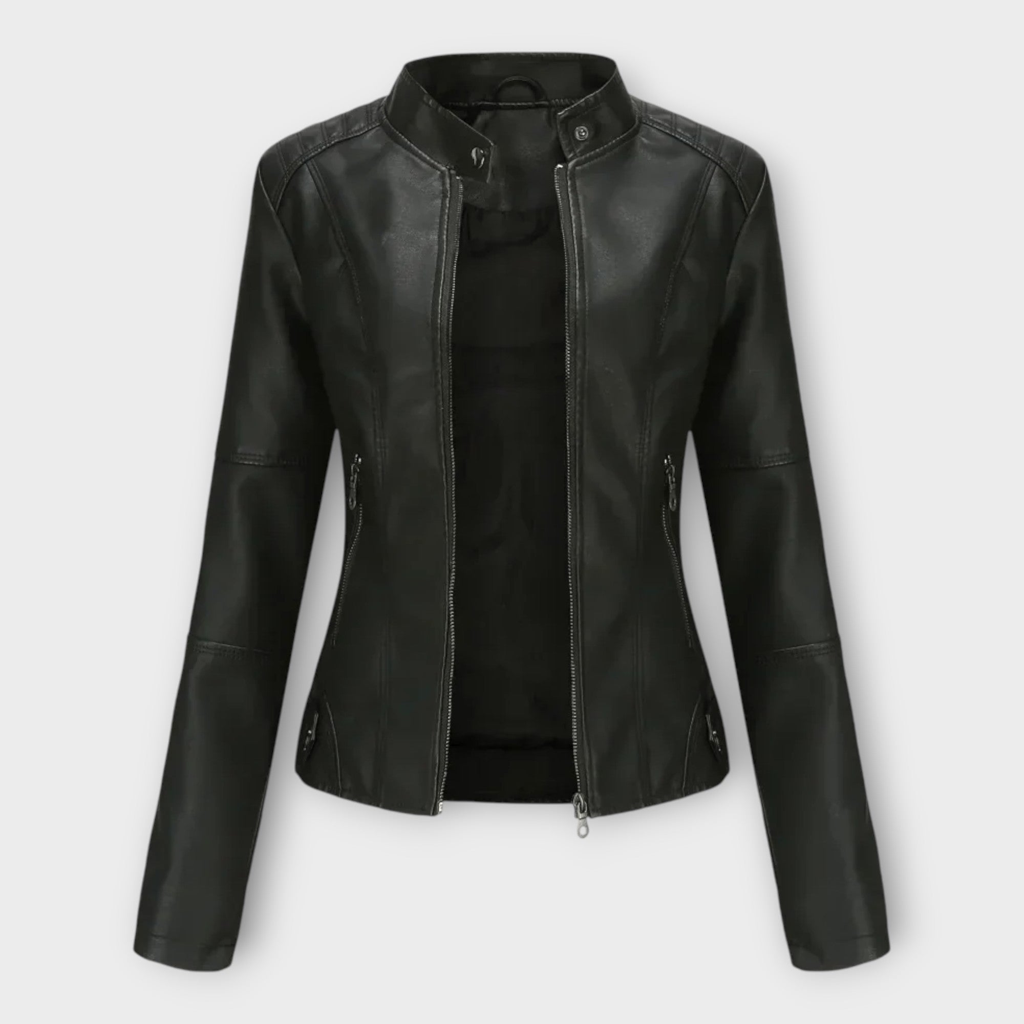Moderne kurze Lederjacke mit Reißverschluss