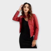 Manon – Moderne kurze Lederjacke für Damen mit Reißverschluss – Ansicht 4