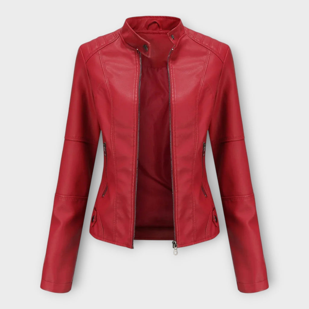 Moderne kurze Lederjacke mit Reißverschluss