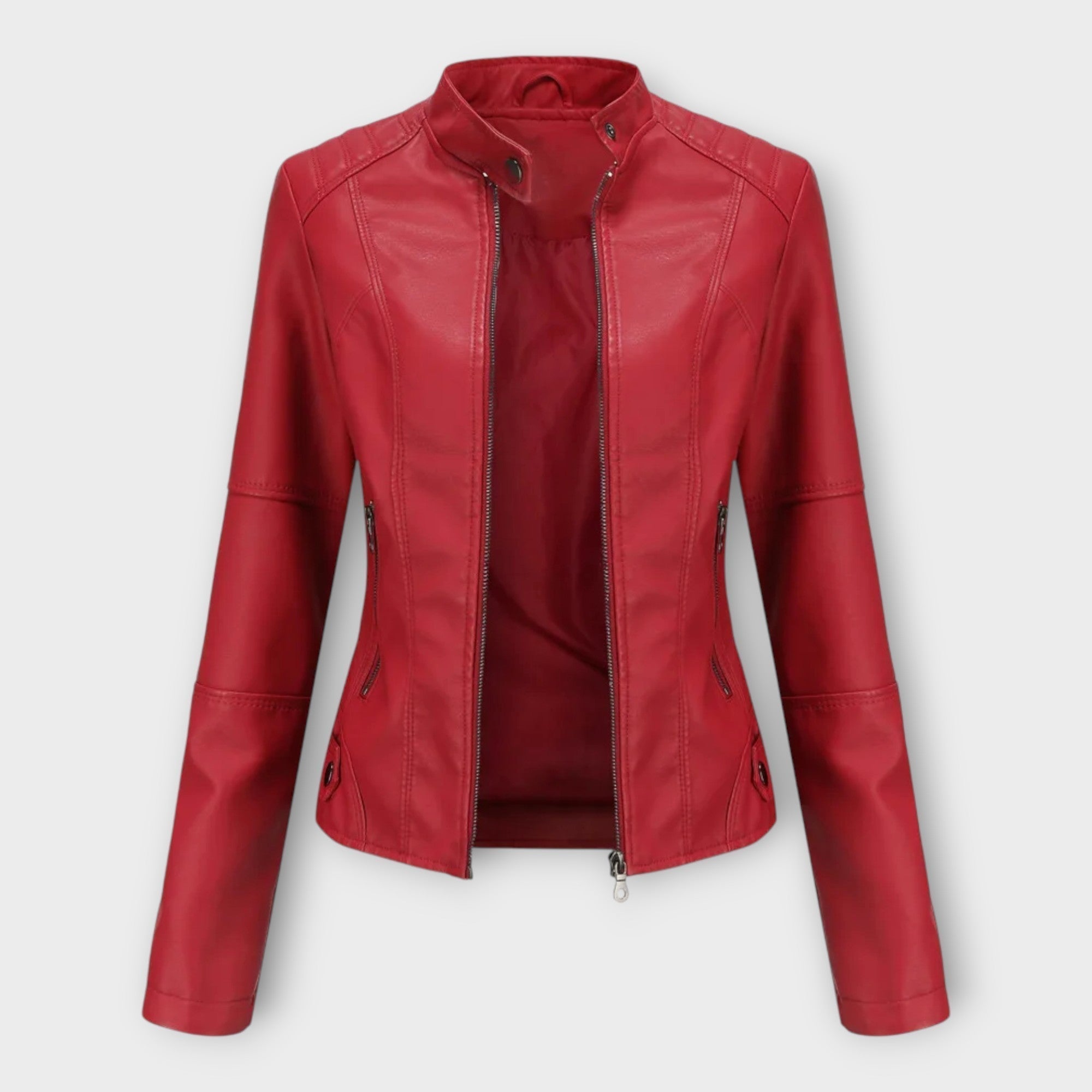 Moderne kurze Lederjacke mit Reißverschluss