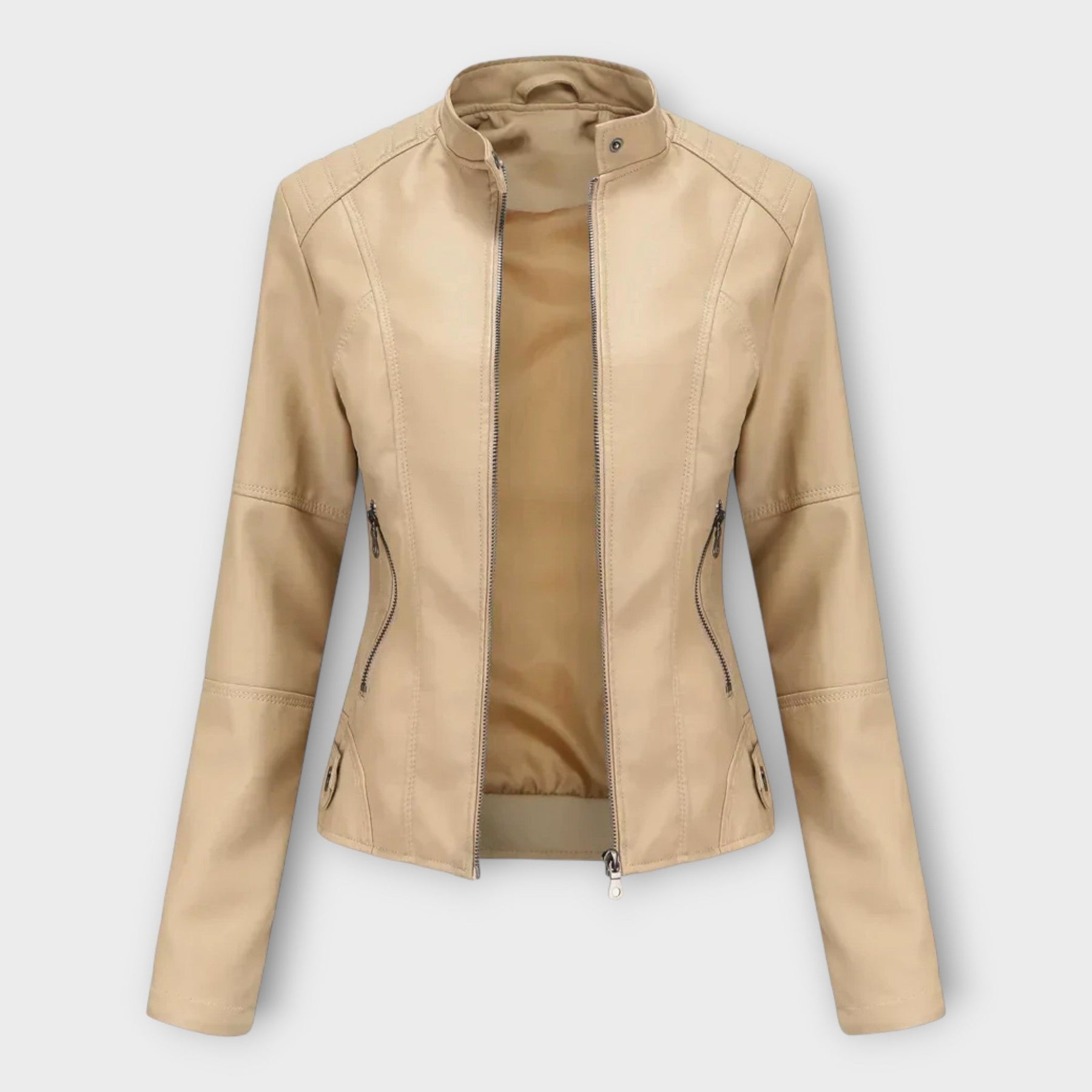 Manon – Moderne kurze Lederjacke für Damen mit Reißverschluss – Ansicht 3