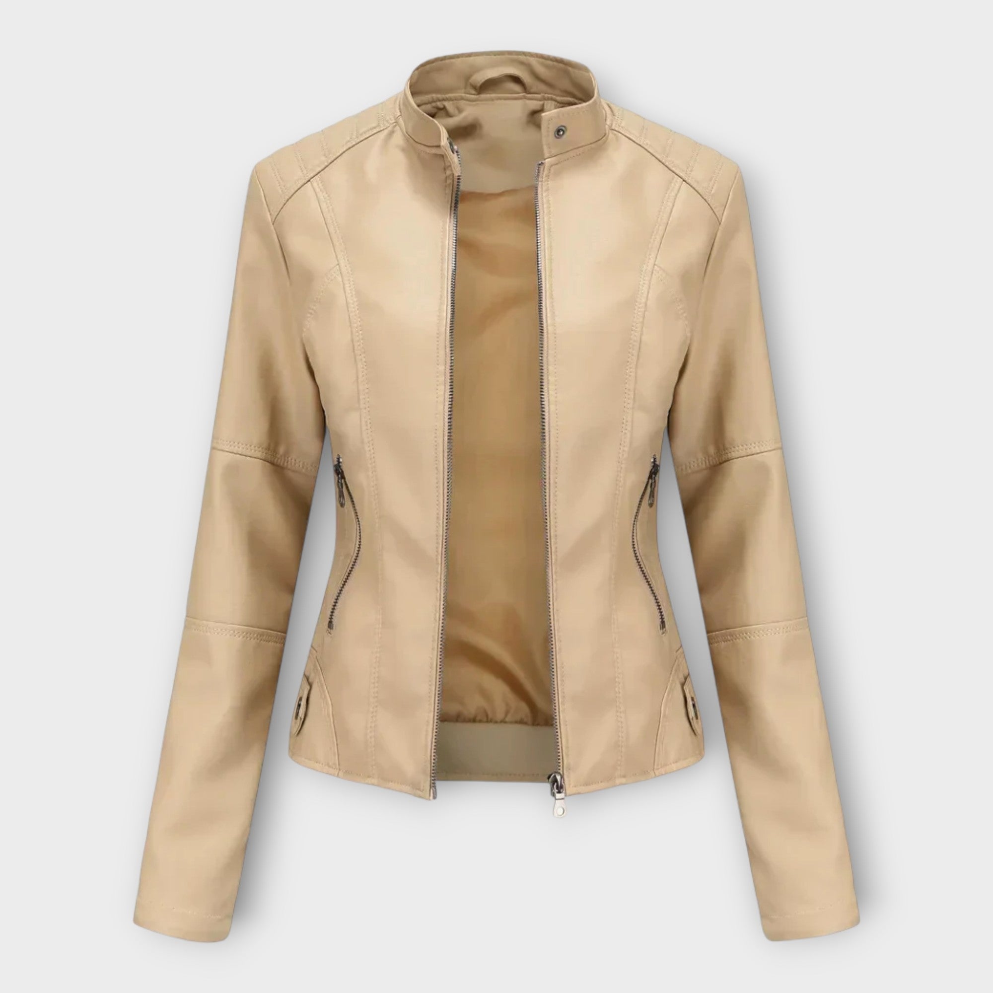 Moderne kurze Lederjacke mit Reißverschluss