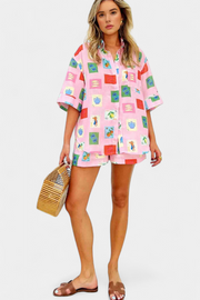 Damen-Set Mariluz mit rosa bedrucktem Hemd und Shorts – Ansicht 4