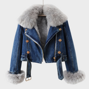 Margaux – Luxuriöse Jeansjacke für Damen mit Pelzkragen