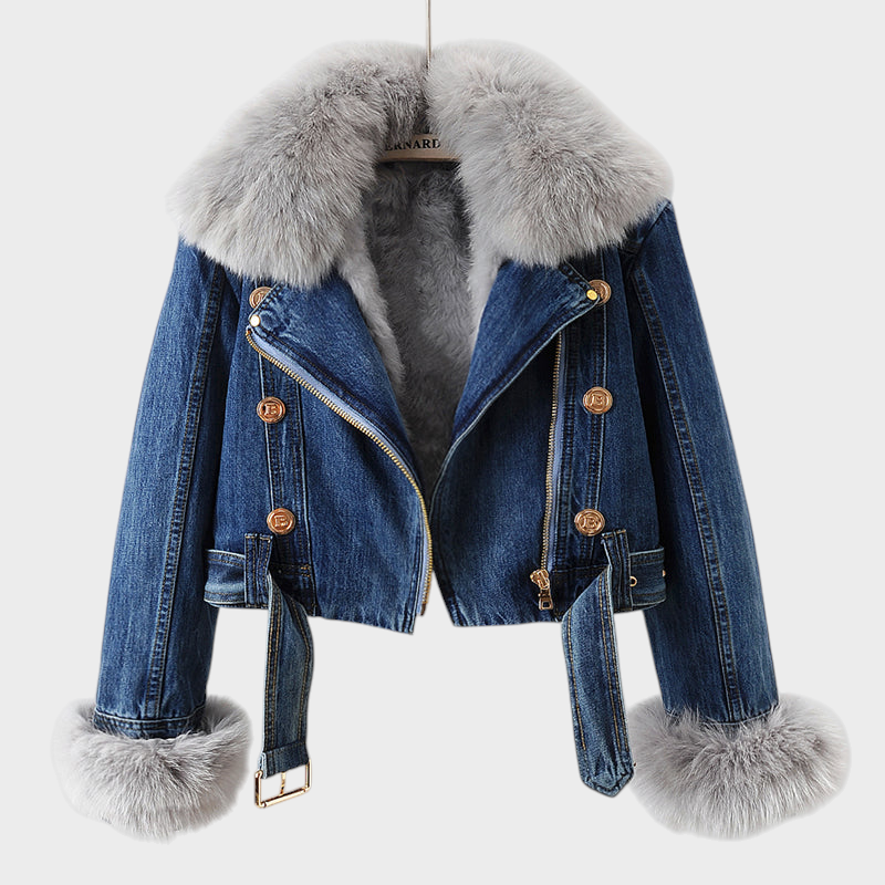 Margaux – Luxuriöse Jeansjacke für Damen mit Pelzkragen