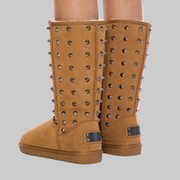 Havoc – Hellbraune Wildlederstiefel für Damen mit Metallnieten – Ansicht 3