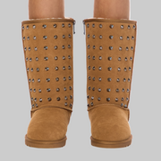 Havoc – Hellbraune Wildlederstiefel für Damen mit Metallnieten – Ansicht 2
