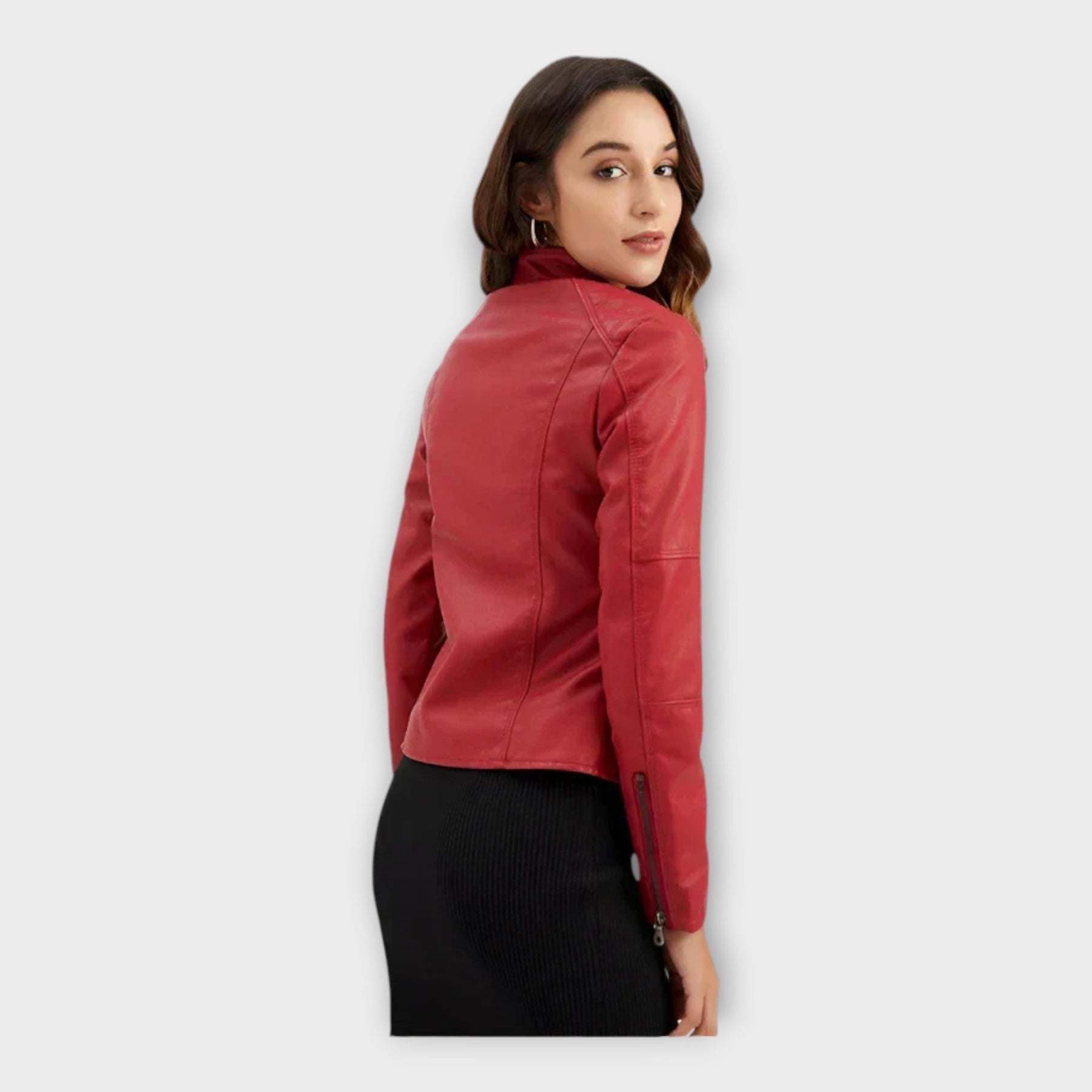 Manon – Moderne kurze Lederjacke für Damen mit Reißverschluss – Ansicht 7