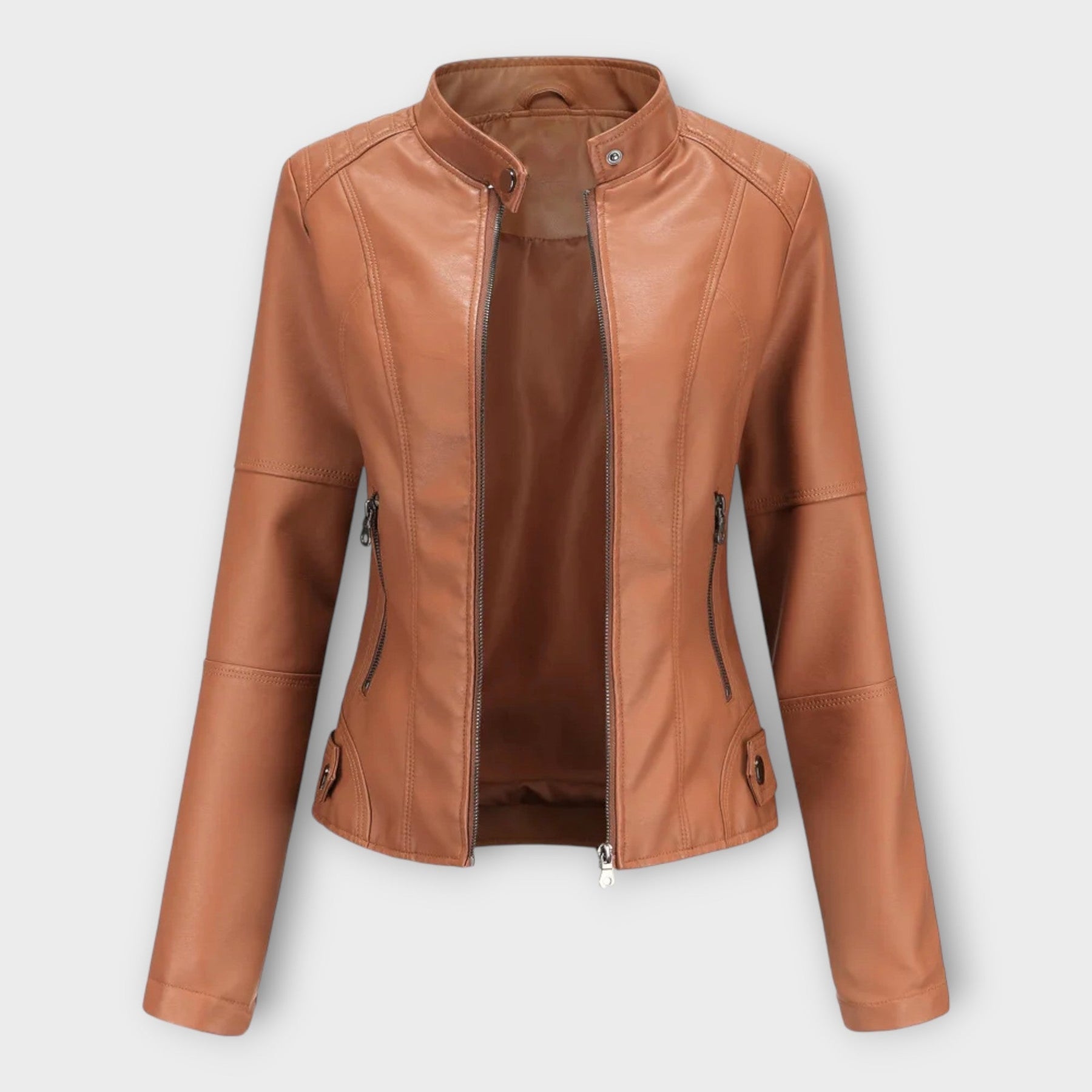Manon – Moderne kurze Lederjacke für Damen mit Reißverschluss – Ansicht 9
