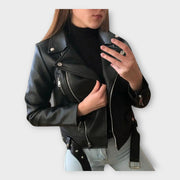 Elisa – Moderne Lederjacke für Damen mit Gürtel und Reißverschluss – Ansicht 4