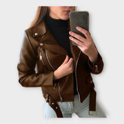 Elisa – Moderne Lederjacke für Damen mit Gürtel und Reißverschluss – Ansicht 5