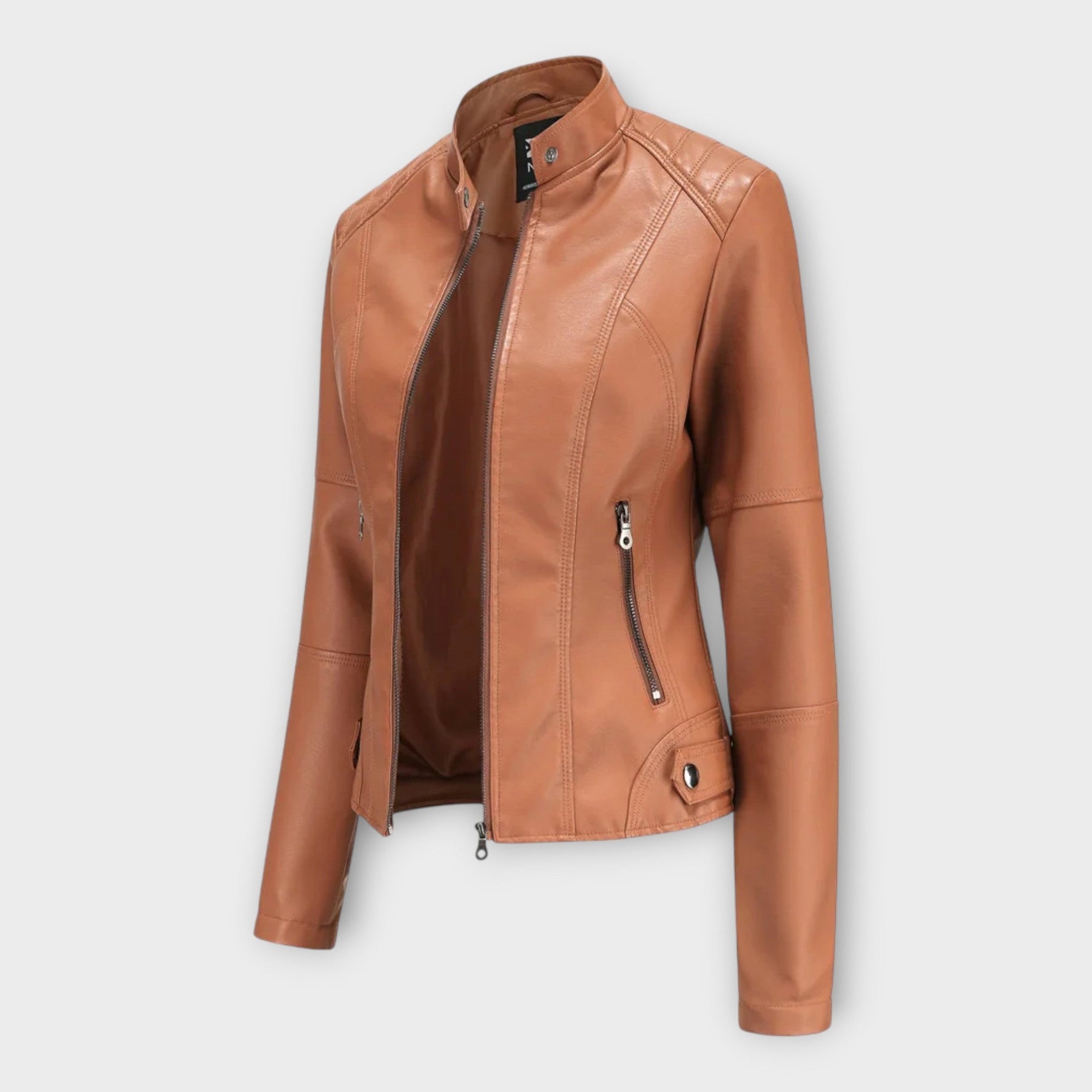 Manon – Moderne kurze Lederjacke für Damen mit Reißverschluss – Ansicht 11