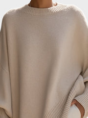 Beiger Strickponcho-Pullover für Damen in weiter Passform – Ansicht 3