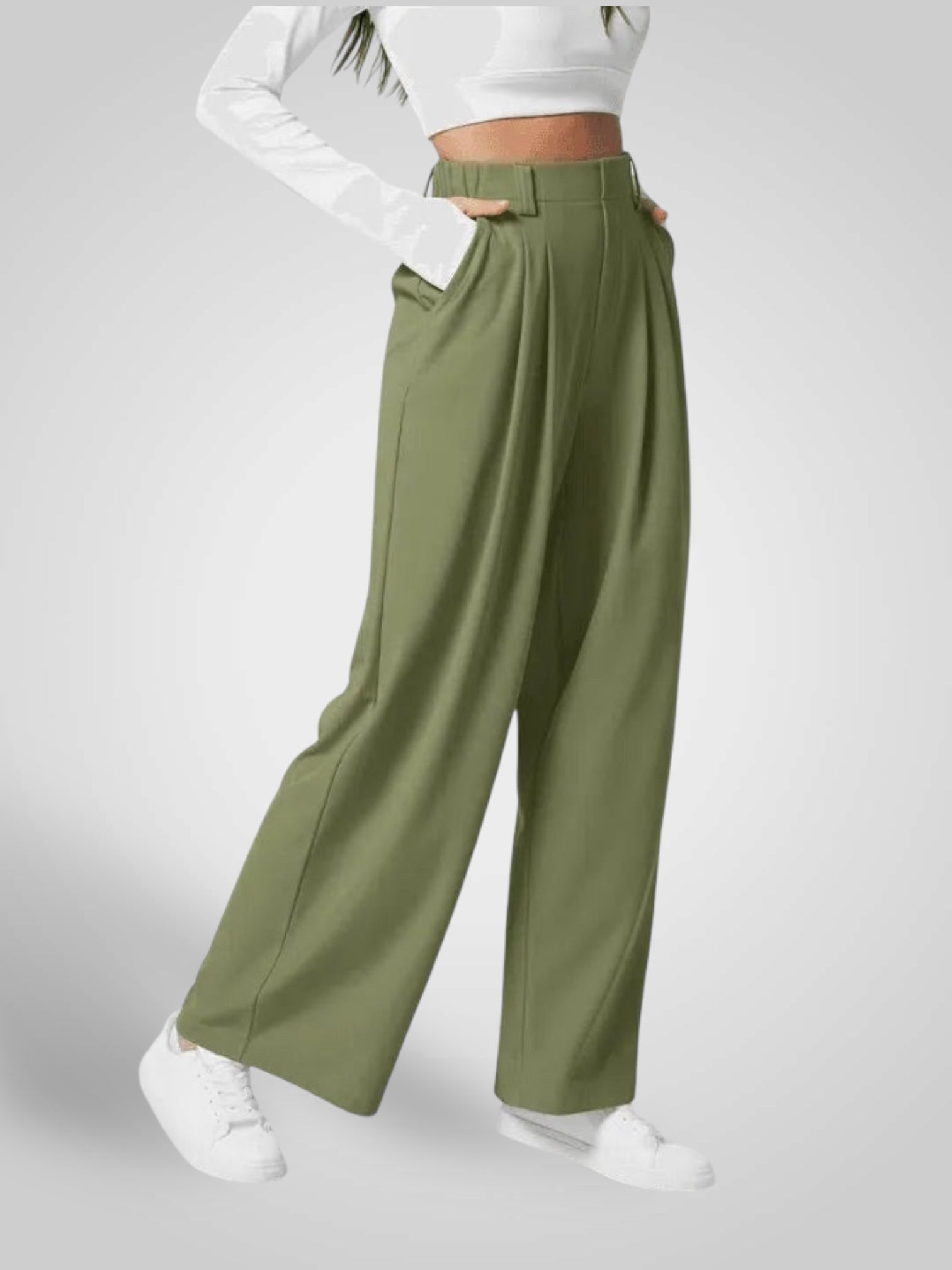 Luma – High-Waist-Hose mit weitem Bein und Falten für Damen – Ansicht 7