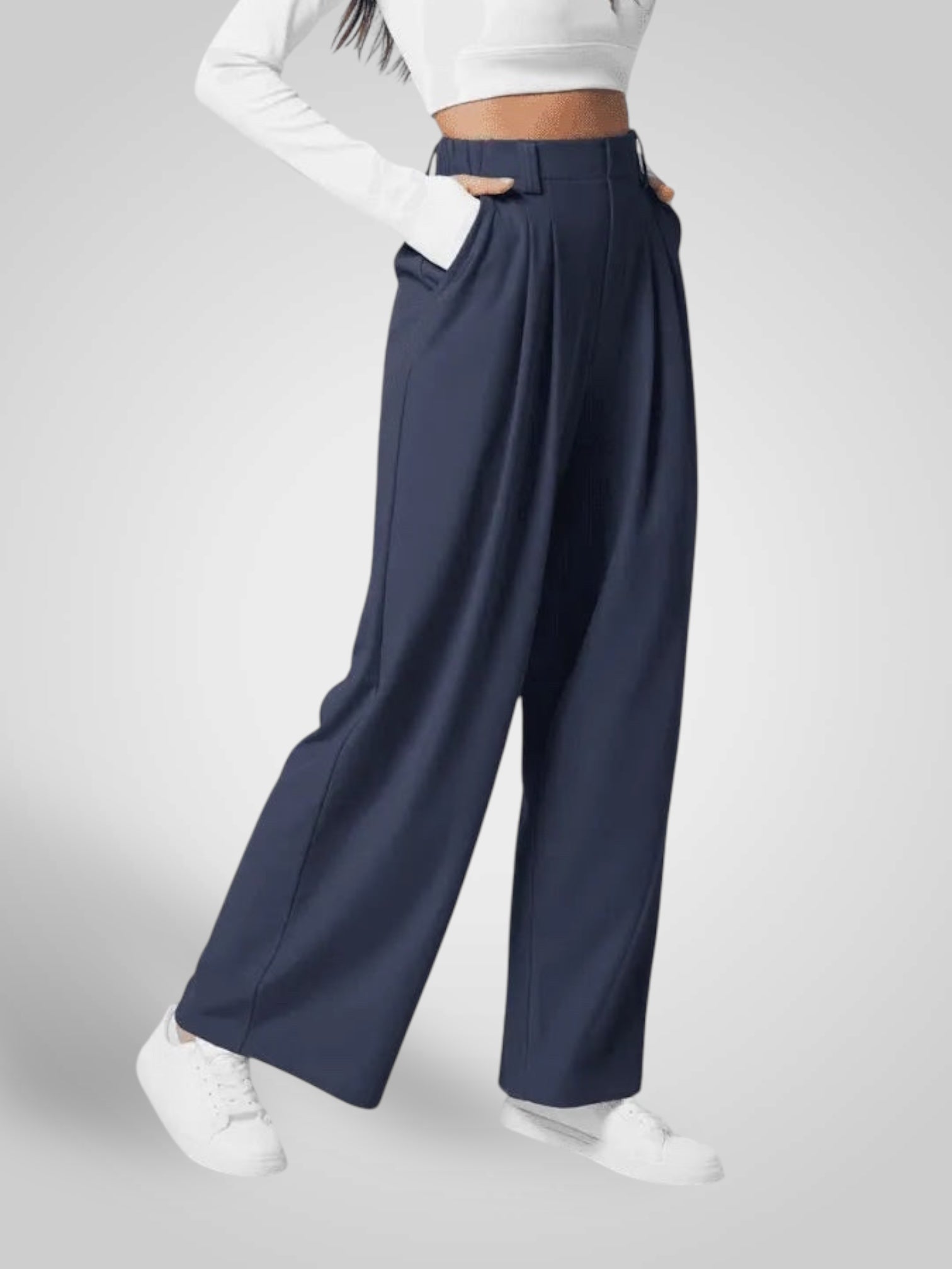Luma – High-Waist-Hose mit weitem Bein und Falten für Damen – Ansicht 4