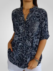Daria – Bedruckte Bluse für Damen mit Blumenmuster und V-Ausschnitt