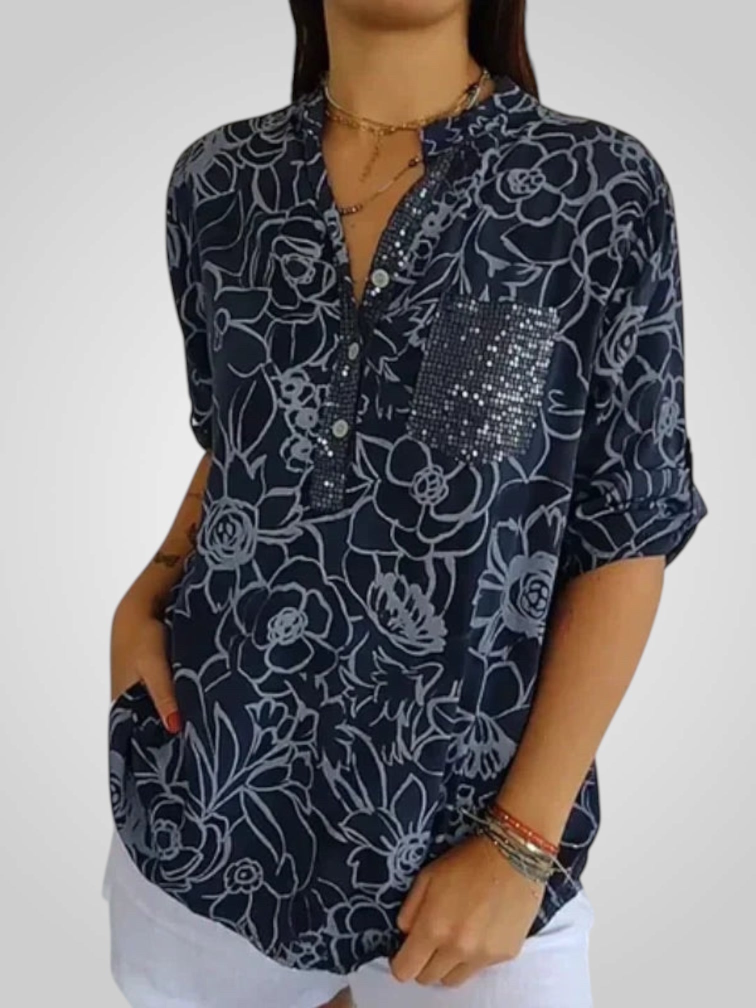 Daria – Bedruckte Bluse für Damen mit Blumenmuster und V-Ausschnitt
