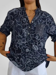 Daria – Bedruckte Bluse für Damen mit Blumenmuster und V-Ausschnitt – Ansicht 2