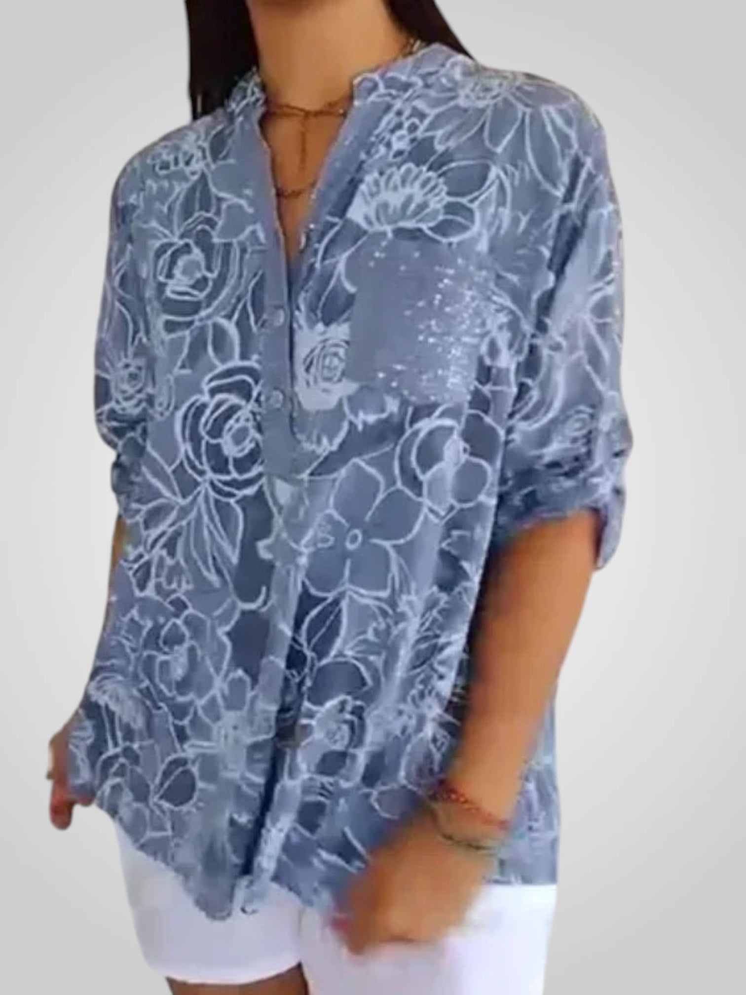 Daria – Bedruckte Bluse für Damen mit Blumenmuster und V-Ausschnitt – Ansicht 4