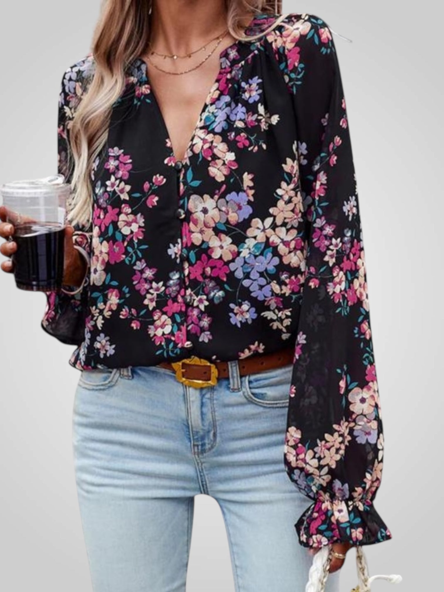 Kira – Elegante Chiffonbluse für Damen mit V-Ausschnitt und Blumenmuster – Ansicht 4