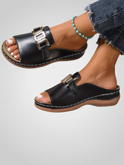 Esther – Sandalen für Damen mit goldener Schnalle und offener Spitze – Ansicht 5