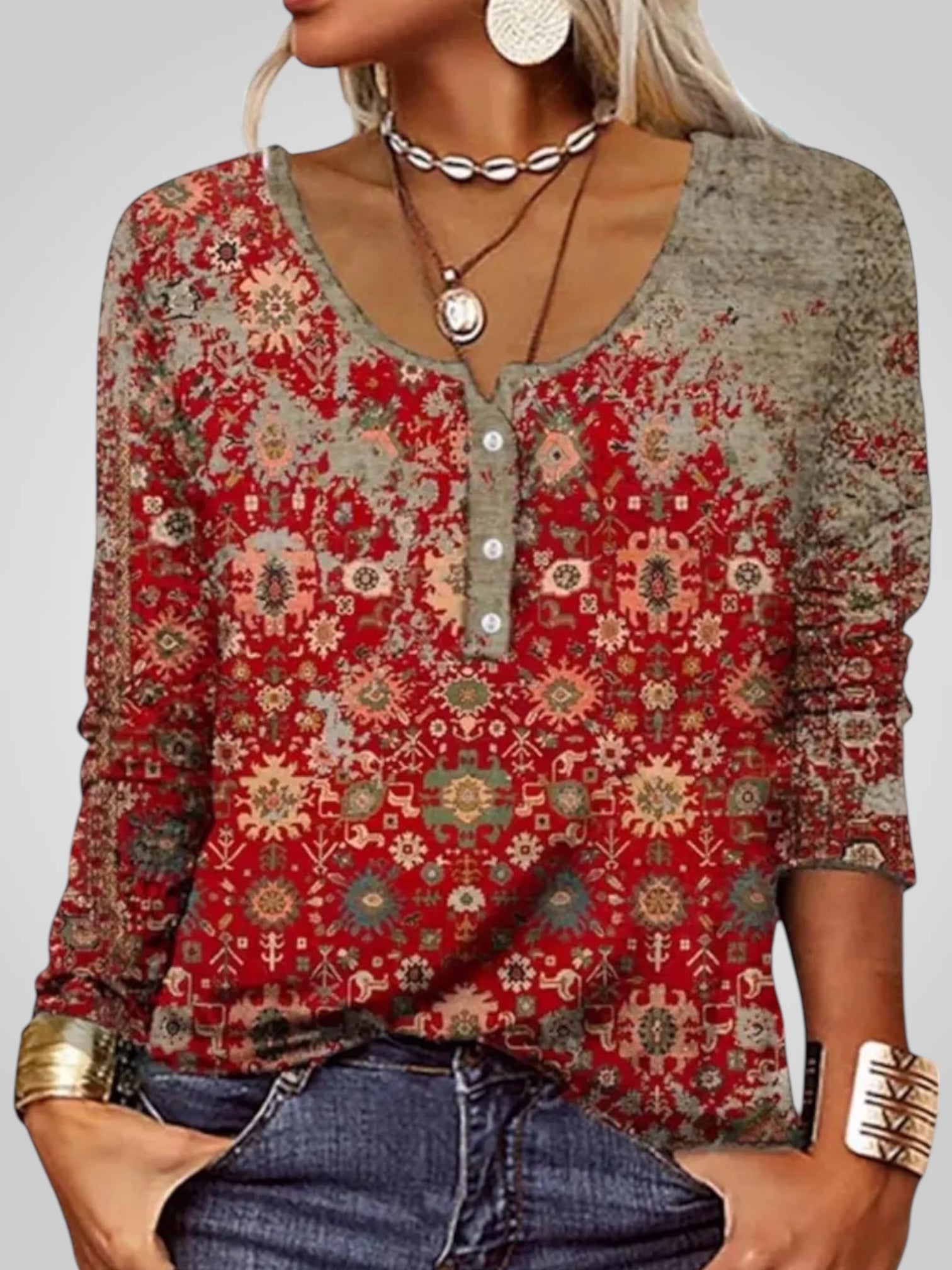 Florenz – Sommerbluse für Damen mit Print und Knöpfen