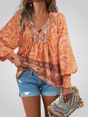 Hoya – Boho-Bluse für Damen mit Blumenmuster und Puffärmeln – Ansicht 2