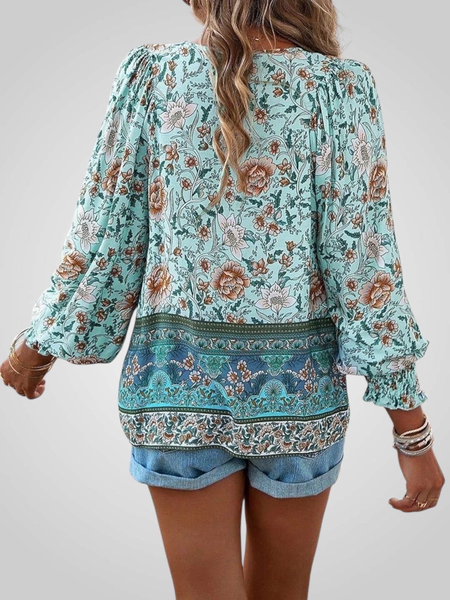 Hoya – Boho-Bluse für Damen mit Blumenmuster und Puffärmeln – Ansicht 8