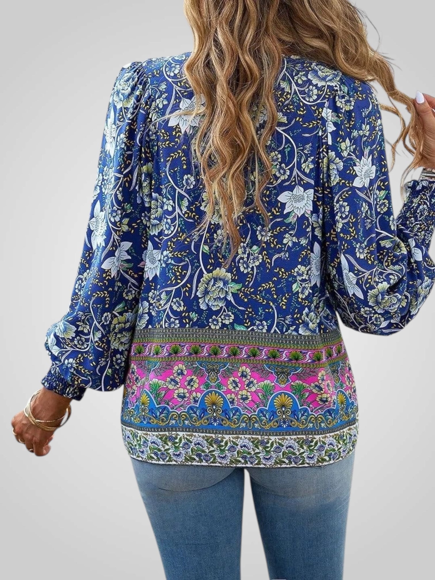 Hoya – Boho-Bluse für Damen mit Blumenmuster und Puffärmeln – Ansicht 12