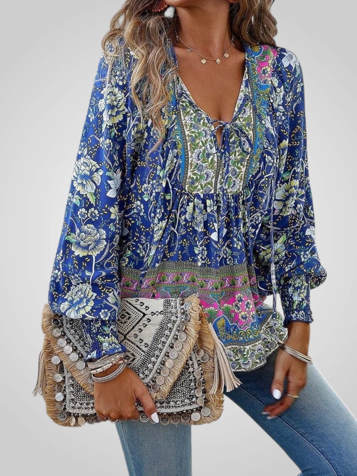 Hoya – Boho-Bluse für Damen mit Blumenmuster und Puffärmeln – Ansicht 10