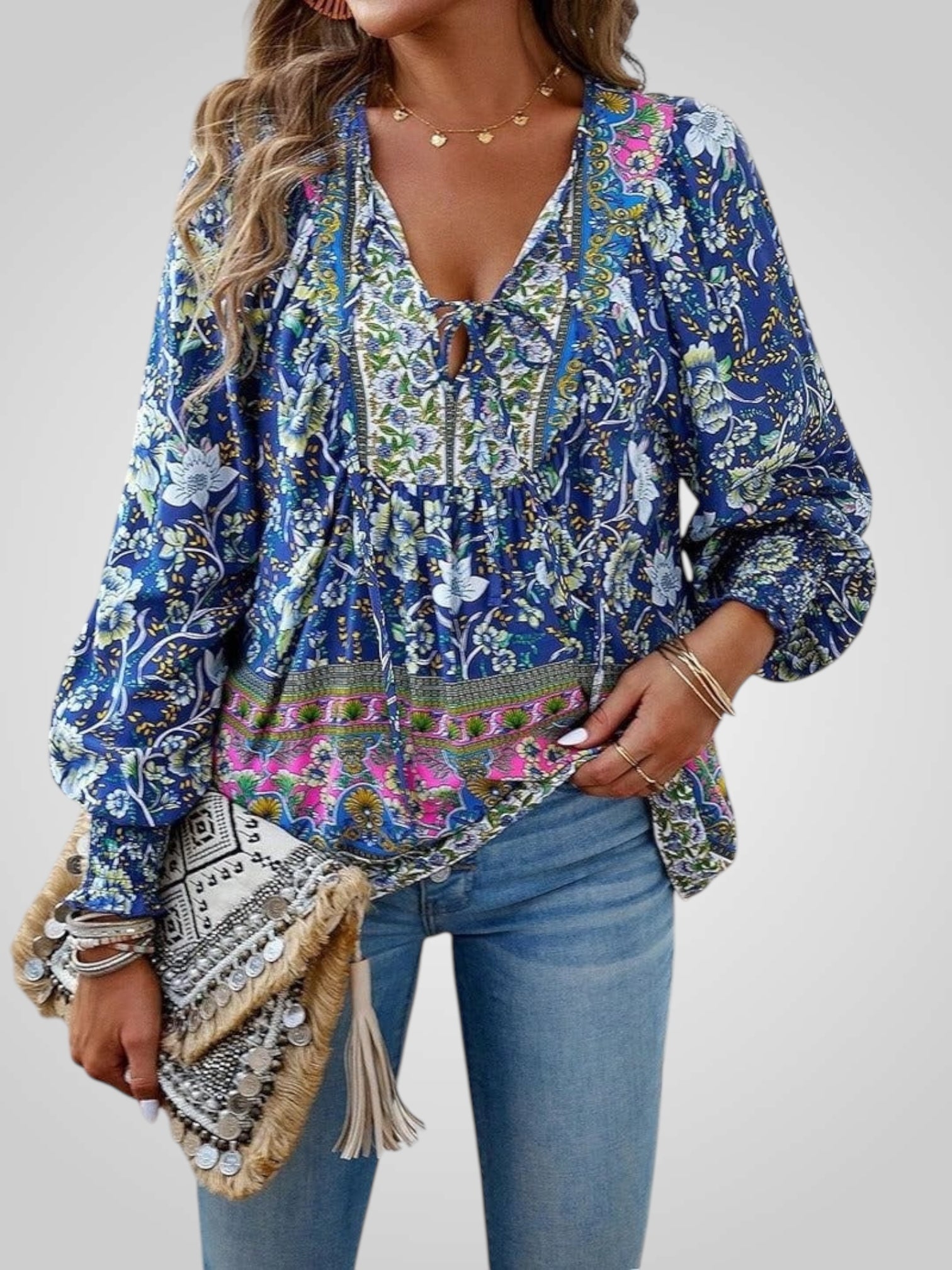 Hoya – Boho-Bluse für Damen mit Blumenmuster und Puffärmeln – Ansicht 11