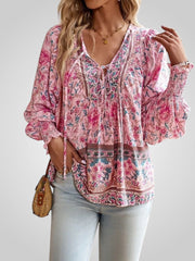 Hoya – Boho-Bluse für Damen mit Blumenmuster und Puffärmeln