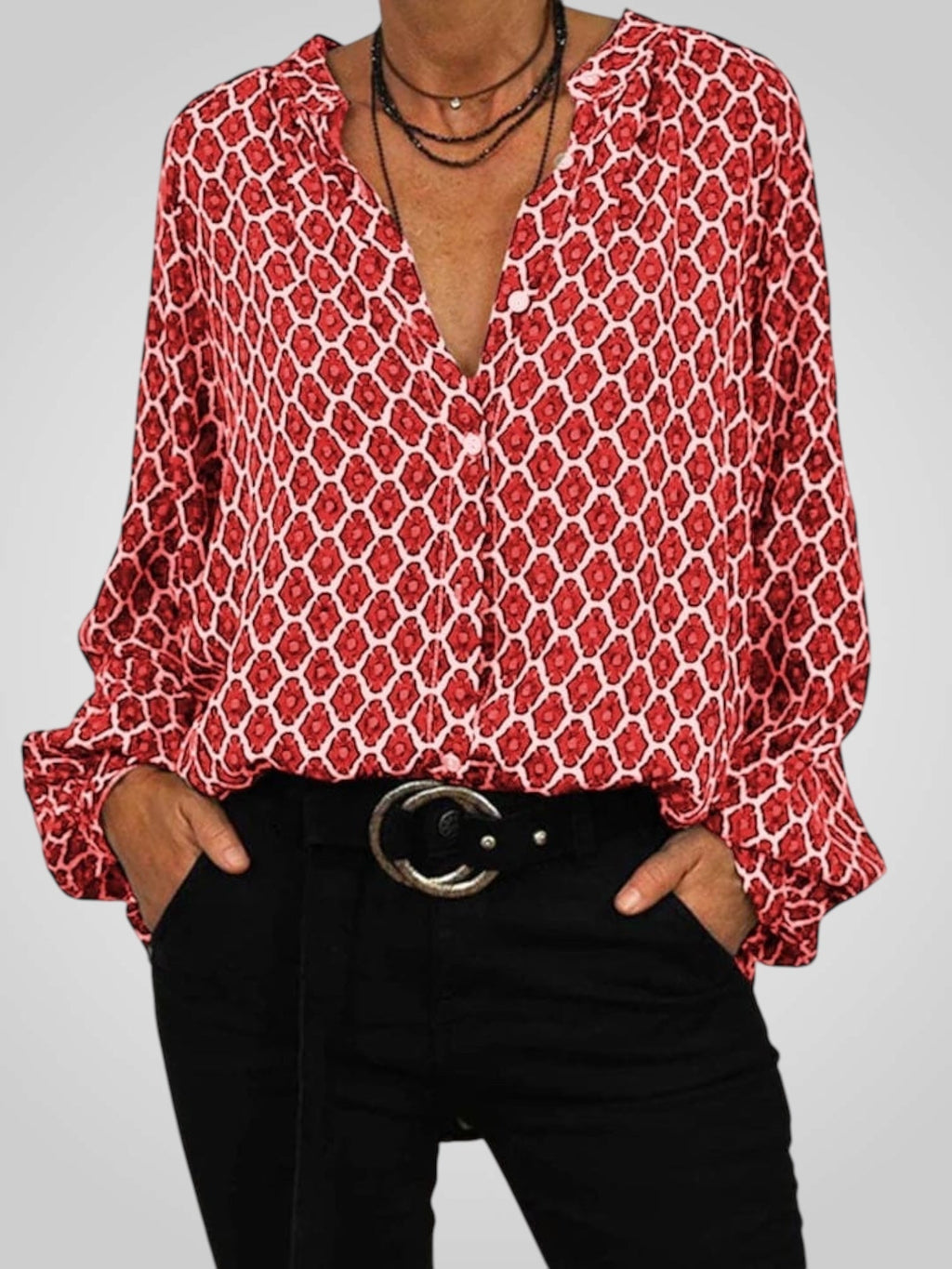 Nela | Elegante Bluse mit V-Ausschnitt und geometrischem Muster