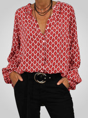 Nela – Elegante Bluse für Damen mit V-Ausschnitt und geometrischem Muster – Ansicht 4