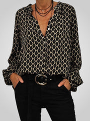 Nela – Elegante Bluse für Damen mit V-Ausschnitt und geometrischem Muster