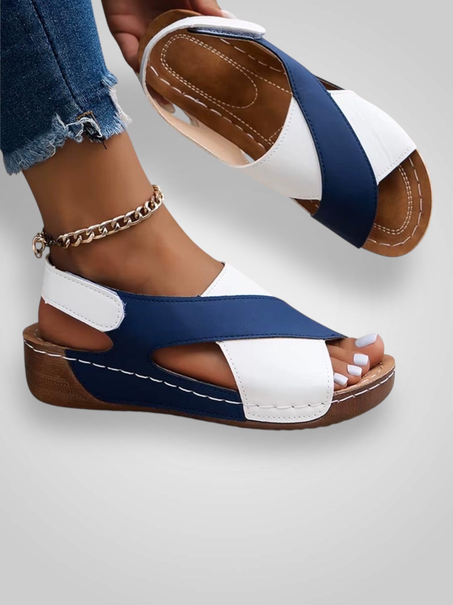 Lora – Orthopädische Sandalen für Damen in Marineblau – Ansicht 2