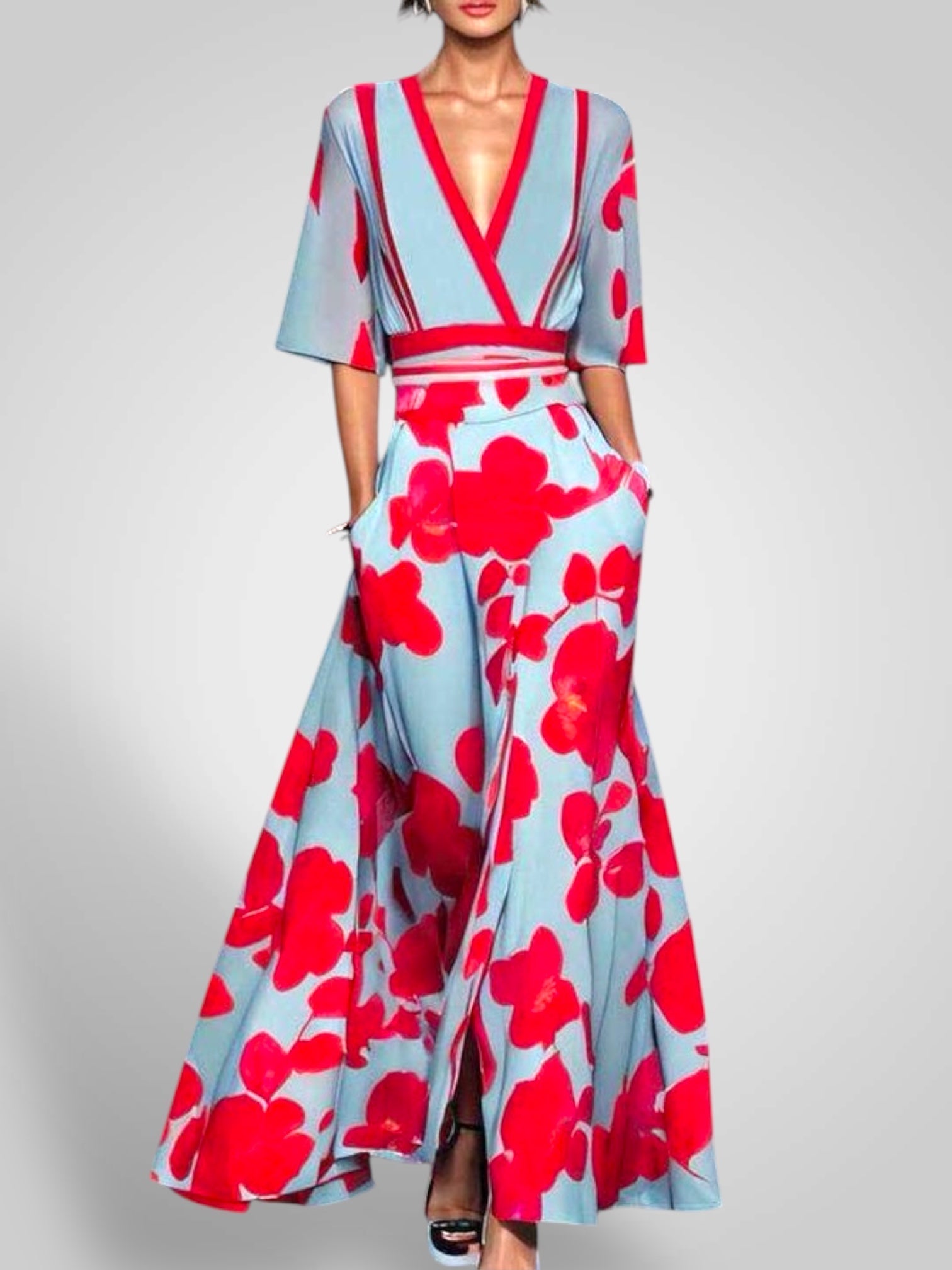Sora – Florales Maxikleid für Damen mit V-Ausschnitt