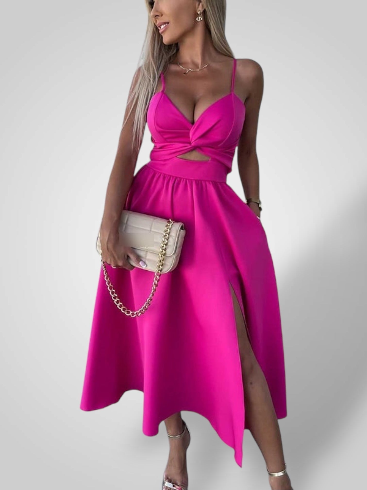 Evi – Midikleid für Damen mit dünnen Trägern und hohem Schlitz – Ansicht 8