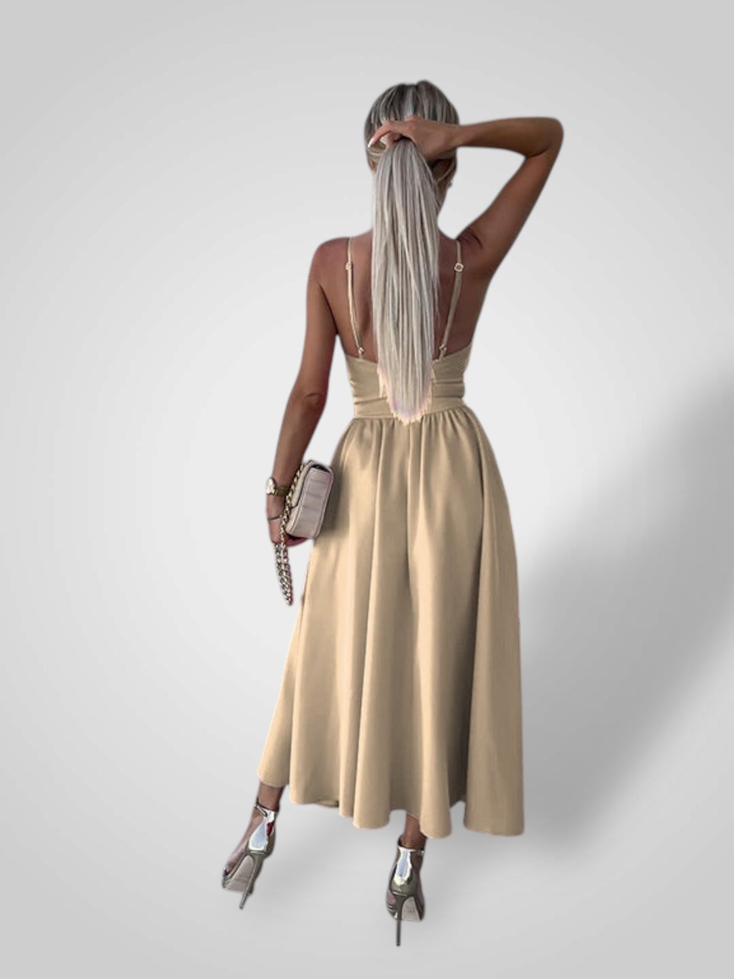 Evi – Midikleid für Damen mit dünnen Trägern und hohem Schlitz – Ansicht 2